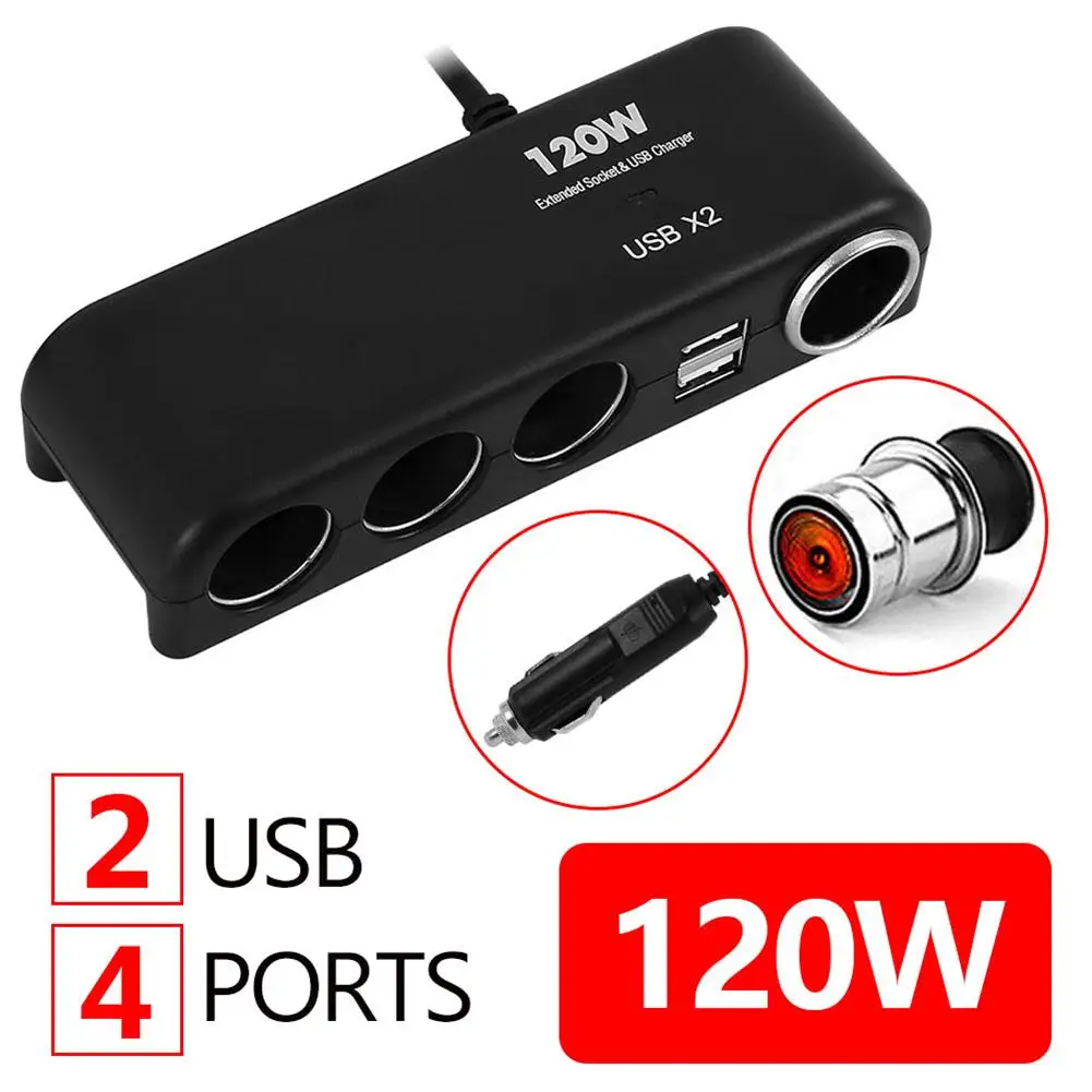 

Разветвитель автомобильного прикуривателя с двумя USB-портами, 120 Вт