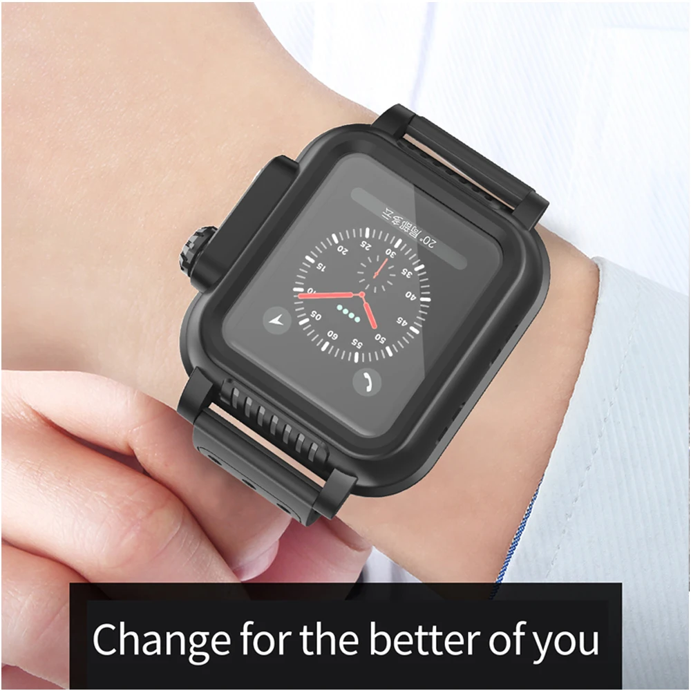 

Waterproof Case with Silicone Strap Band for Apple Watch Phone 5 4 40mm 44mm Screen Protector Cover for iWatch 3 2 1 38mm 42mm