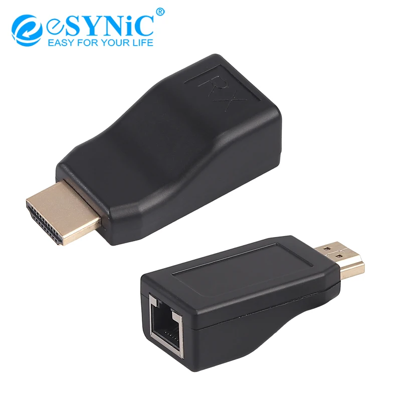 ESYNiC 2 шт. HDMI сигнала удлинитель для RJ45 по Cat 5e/6 сетевой Ethernet адаптер 1080P 4K TX & RX |