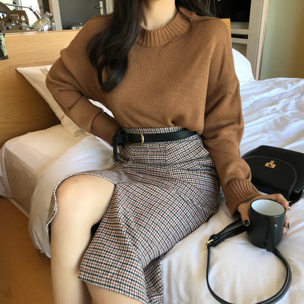 Клетчатые длинные юбки с ремнем новинка 2018 Женская юбка высокой талией на осень и