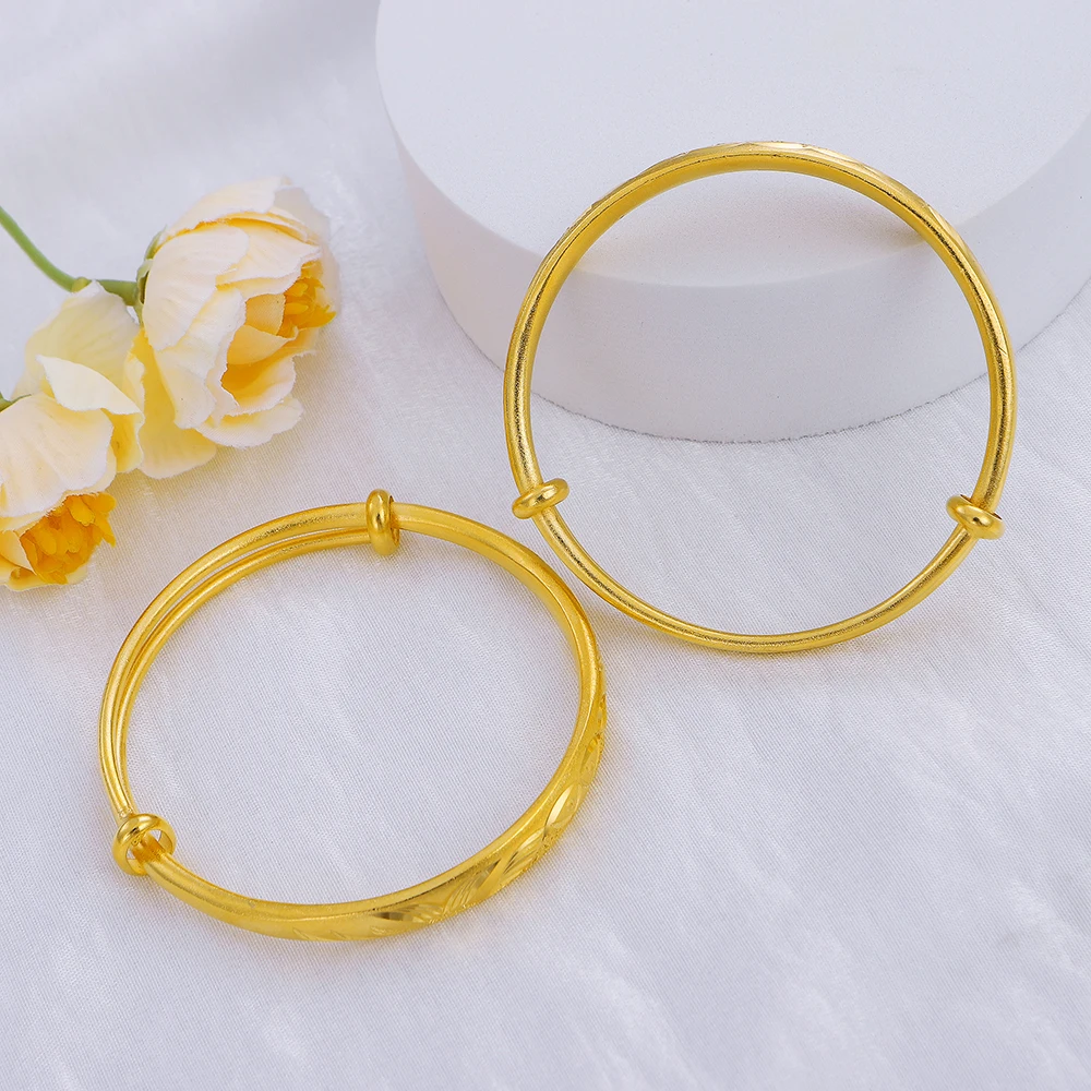 

Ethlyn 2pcs/lot Adjustable Matte Gold Color Engraved Bangles Bracelets for women Daily Wear Jewelry MY72