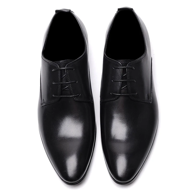 

Italian Real Genuine Leather Man Formal Dress Shoes Pointed Toe Laces Men's Flats Handmade Derby Wedding Party Oxfords WF258