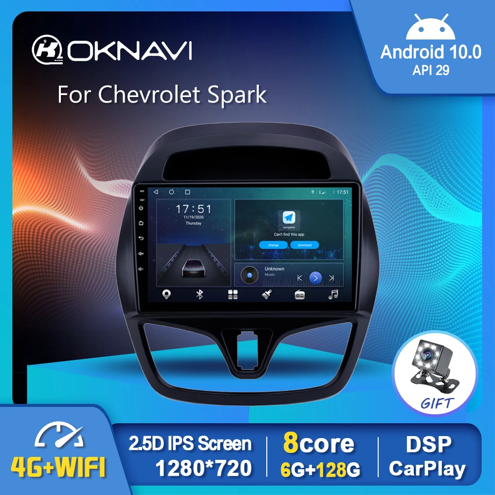 

OKNAVI Android 10.0 Car Radio Video Player For Chevrolet Spark 2015-2018 Auto GPS Stereo Navigation DSP OBD Carplay No DVD 9"