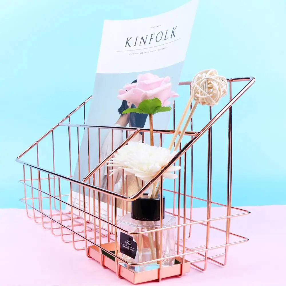 Металлическая корзина для хранения из розового золота Офисная настольная ручка