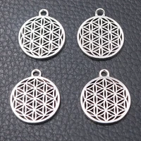 20pcs silver plated flower of life pendants retro bracelet earrings metal accessories diy charms for jewelry crafts findings