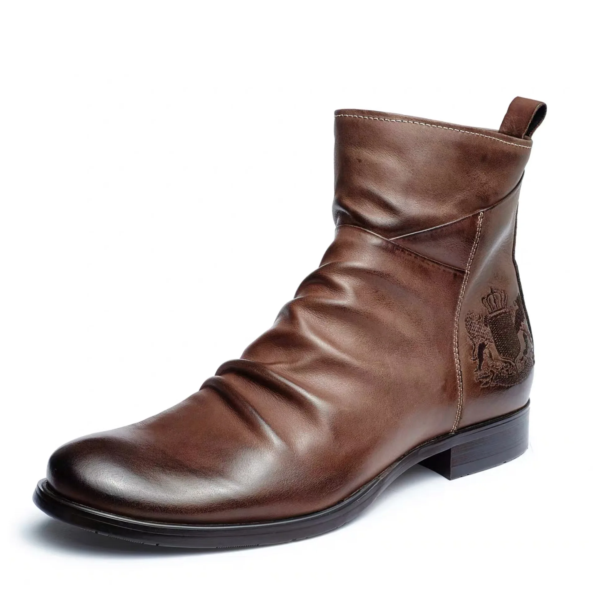

Luxury Badge Men Boots PU Leather Spring Autumn Vintage Style Ankle Boot Slip-on Footwear Fashion Casual Shoes Man Big Size 48
