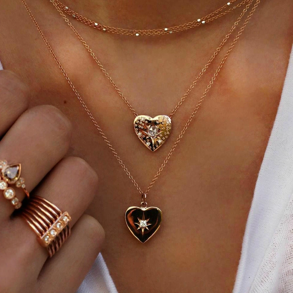 Женское богемное ожерелье многослойная подвеска сердце персик готика|Ожерелья с