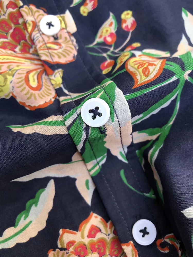 

Brand Fashion Women High-end Luxury Spring Autumn Literature Vintage Floral Silk Cotton Printed Long-sleeved Shirt Top