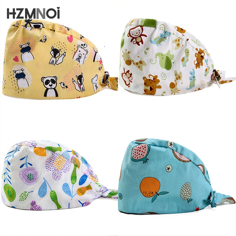 

New Upgrade Cute Cartoon Printing Comfortable Scrub Cap Beauty Salon Female Nurse Surgical Cap Surgeon Cap Dentist Surgical Cap