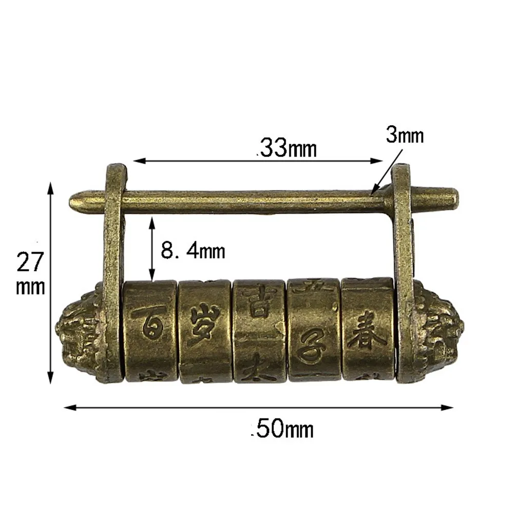 

1 Pcs Zinc Alloy Chinese Vintage Antique Bronze Keyed Padlock Retro Combination Password Lock Jewelry Box Padlock