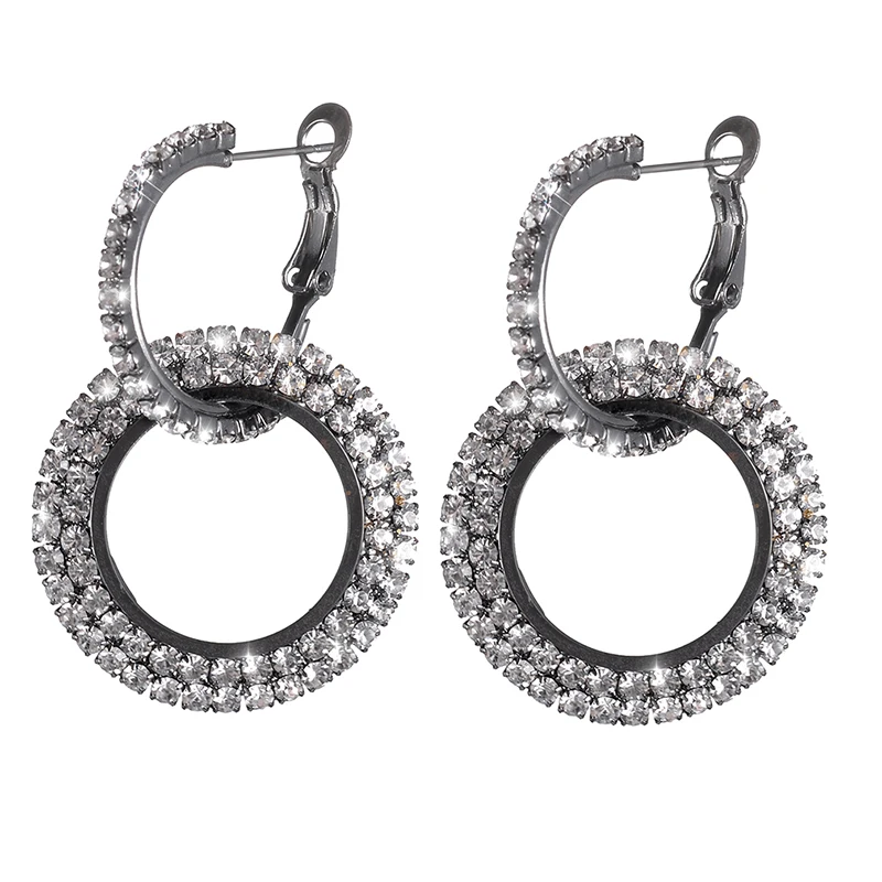 

New Fashion Exaggeration Flicker Bright Geometric Circle Crystal Earrings For Women Wedding Fashion Jewelry Romantic Gift