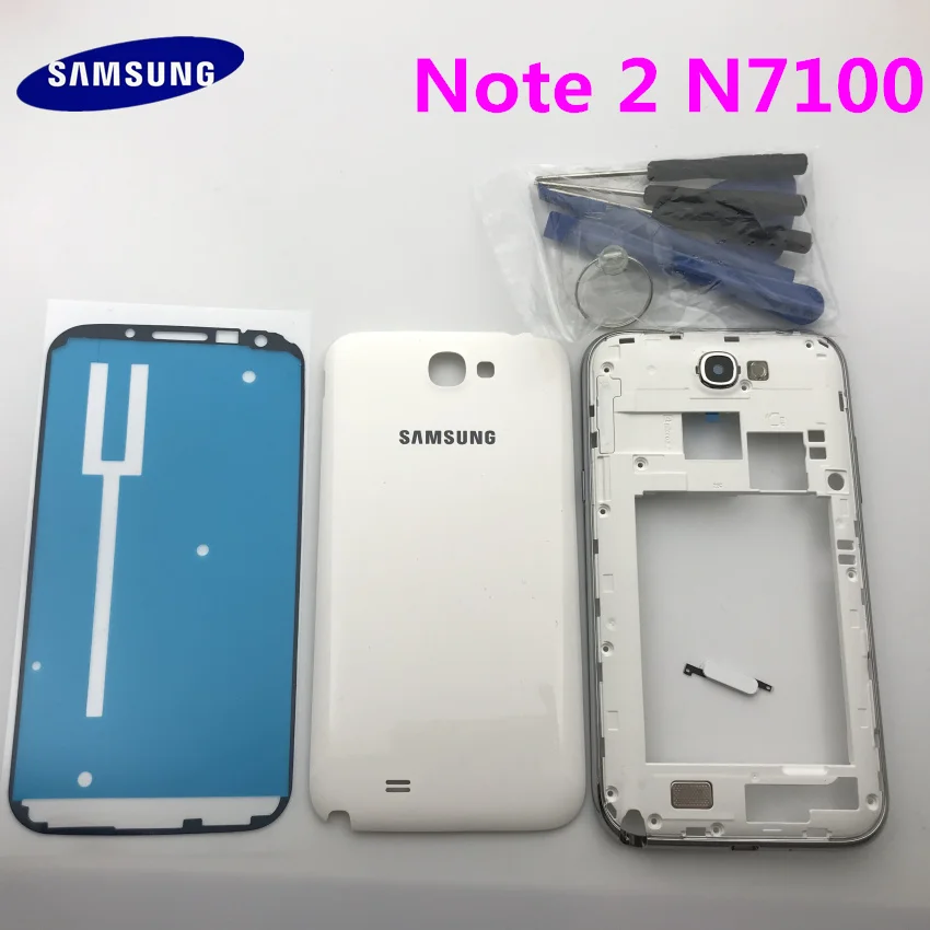 Для samsung Galaxy Note II 2 GT-N7100 N7100 Корпус чехол средняя рамка+ крышка батареи+ рамка наклейка+ Инструменты