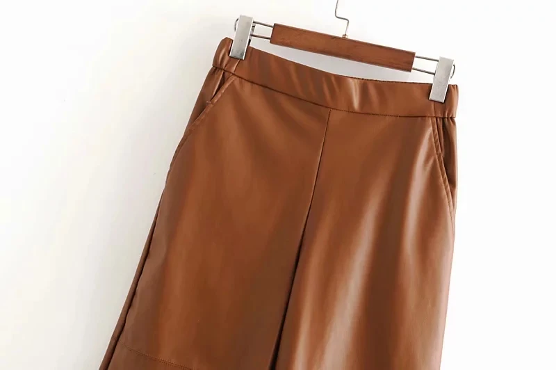 Брюки цвета хаки из искусственной кожи женские широкие брюки уличная одежда