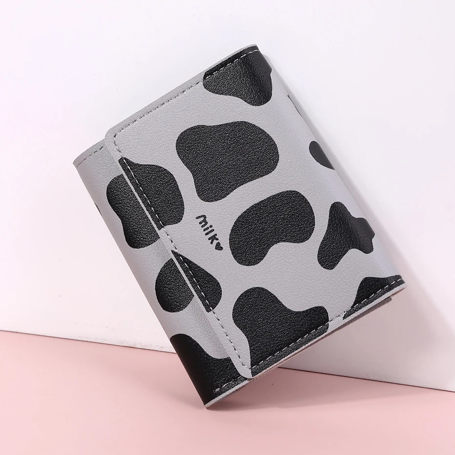 

New Short Women Wallets Leather Cartoon Animal Cow Stripes Fashion Wallets Trendy Patchwork Ladies Coin Purses ID Card Holder