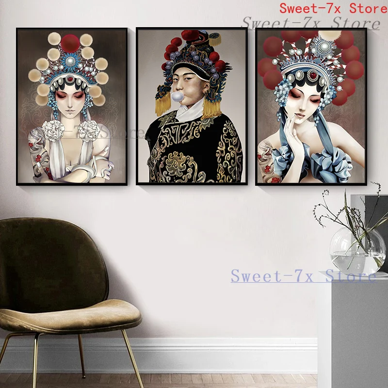 

Chinese Modern Beijing Peking Opera Canvas Painting Art Nordic Posters and Prints Wall Pictures for Living Room Decor Frameless
