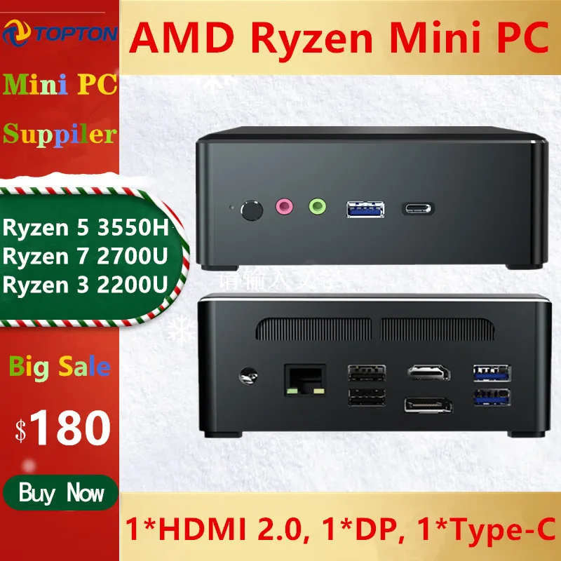 Мини ПК Topton mn25 AMD Ryzen 5 3550H/R7 2700U/Vega Graphics M.2/NVMe + 2 '' SATA Windows 10|Мини ПК| |