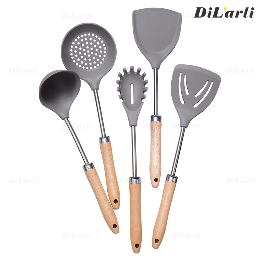 Силиконовые Кухня посуда с деревянной ручкой Пособия по кулинарии ручка из