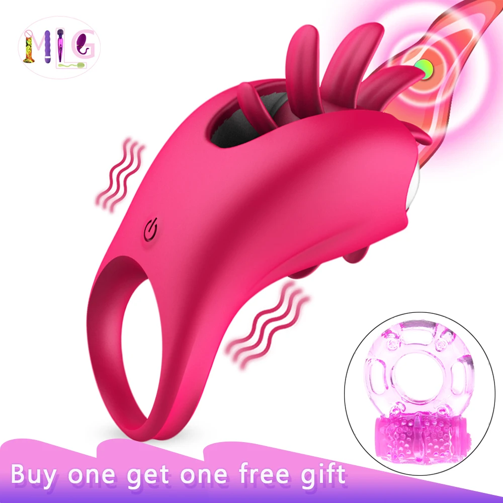 Секс игрушки для женщин вибрирующее кольцо пениса вращающийся волшебный язык