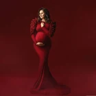 Винтажные платья для беременных с юбкой-годе, женские длинные рукава с тюлевыми оборками, красные платья-русалки для беременных и выпускного вечера, индивидуальный пошив