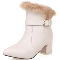 new winter boots women shoes woman boots fashion high heel square toe warm ankle boots 2019 winter new short fur warm boots