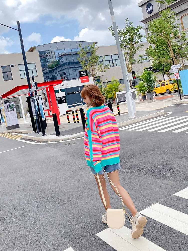 QING MO Радужный полосатый Женский пуловер свитер 2019 женский зимний с животными