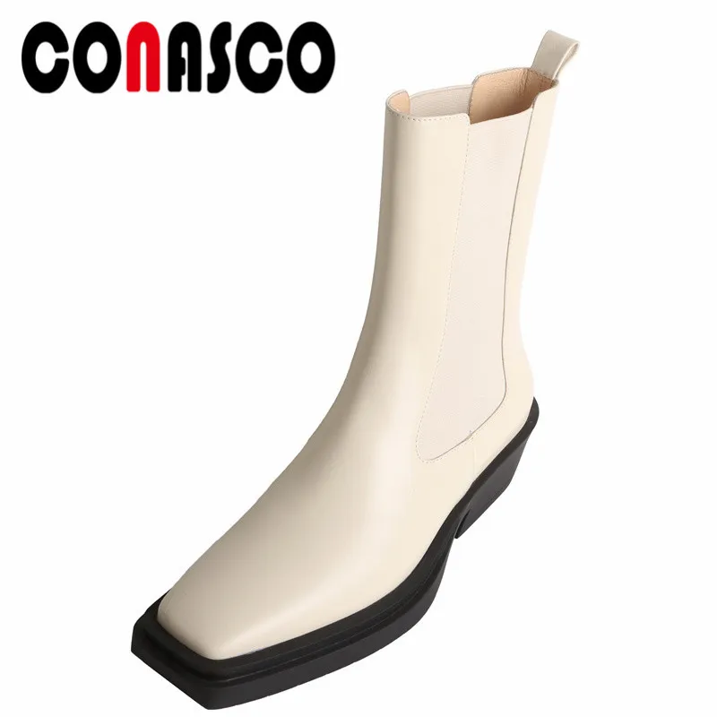 

CONASCO New Punk Women Ankle Boots Autumn Winter Warm Cow Leather Party Prom Office Boots Motorcycle Shoes Woman