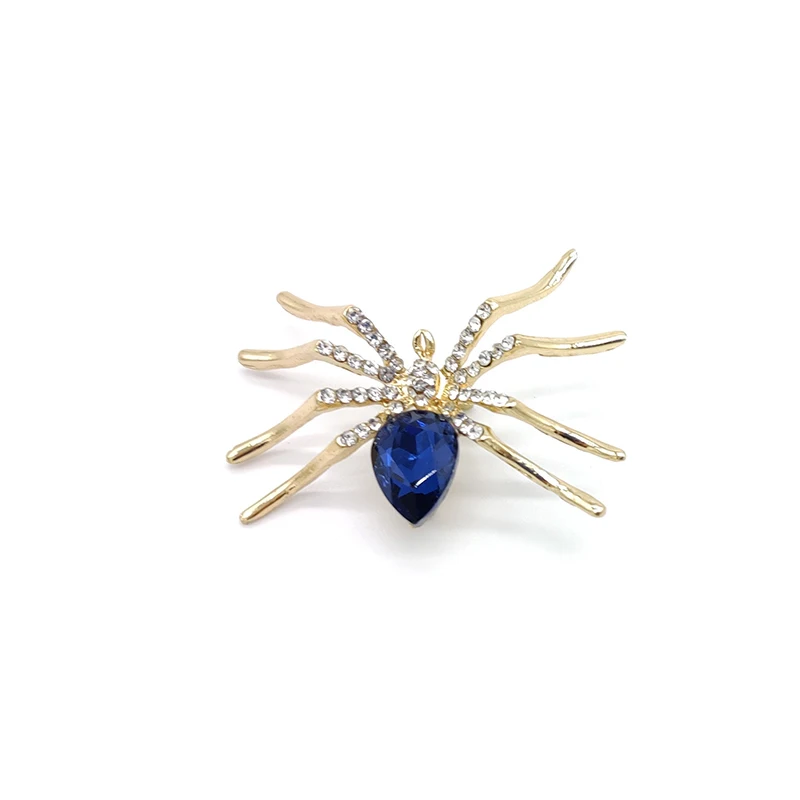 

PD BROOCH High Quality Glass Crystal Spider Brooch Pins In Blue Colors Jewelry