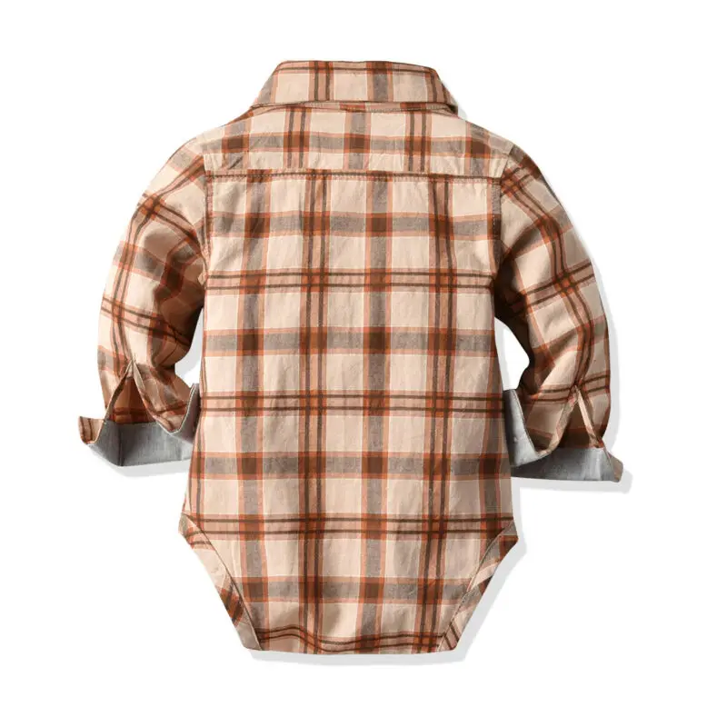 Infant Toddler Baby Boys Gentleman Bowtie Romper Plaid Shirt Party Wedding Casual Formal Bodysuit Jumpsuit Outfit 0-24M |