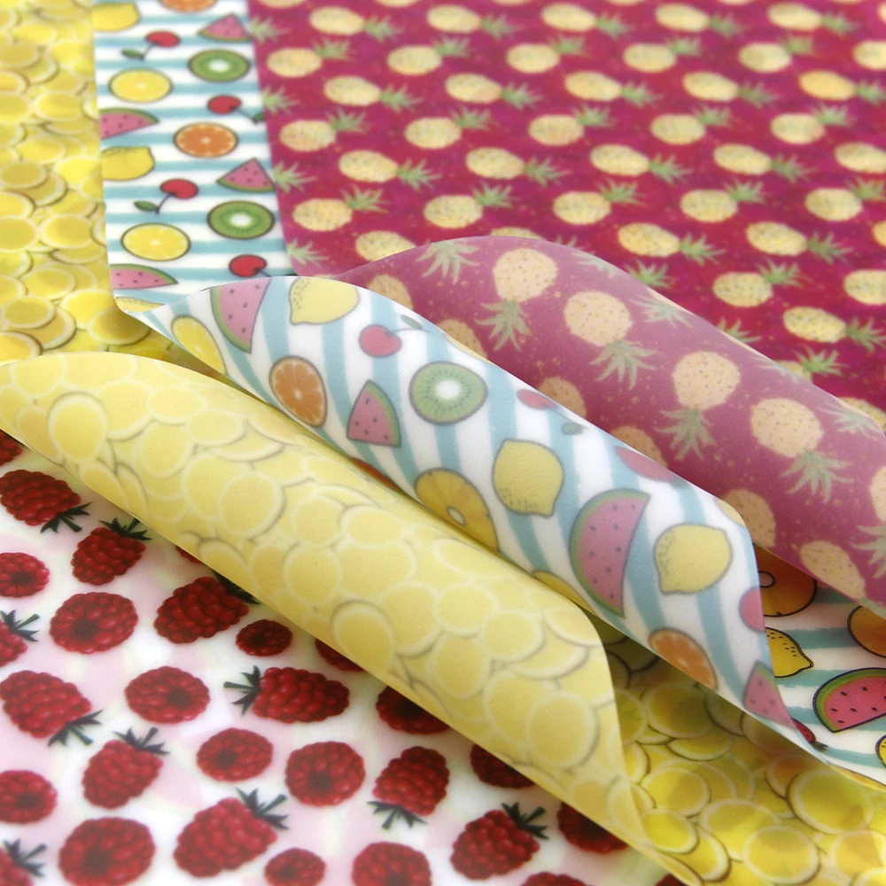 

5pcs Summer Fruit Printed Jelly Faux Leather Sheet Vinyl Fabric Leatherette Clothing Upholstery DIY Home Textile Craft,1Yc10683