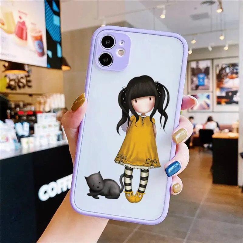 

Cartoon girl Santoroes Gorjuss Phone Cases For iphone 12 11 Pro Max Mini XS 8 7 Plus X SE 2020 XR Light purple Matte Transparent