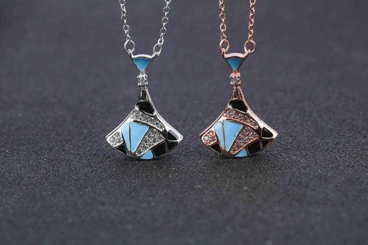 

New High Quality Real S925 Fan skirt Shaped Nobility Fashion Jewelry Necklace Pendant Enamel Chain Necklace Jewel