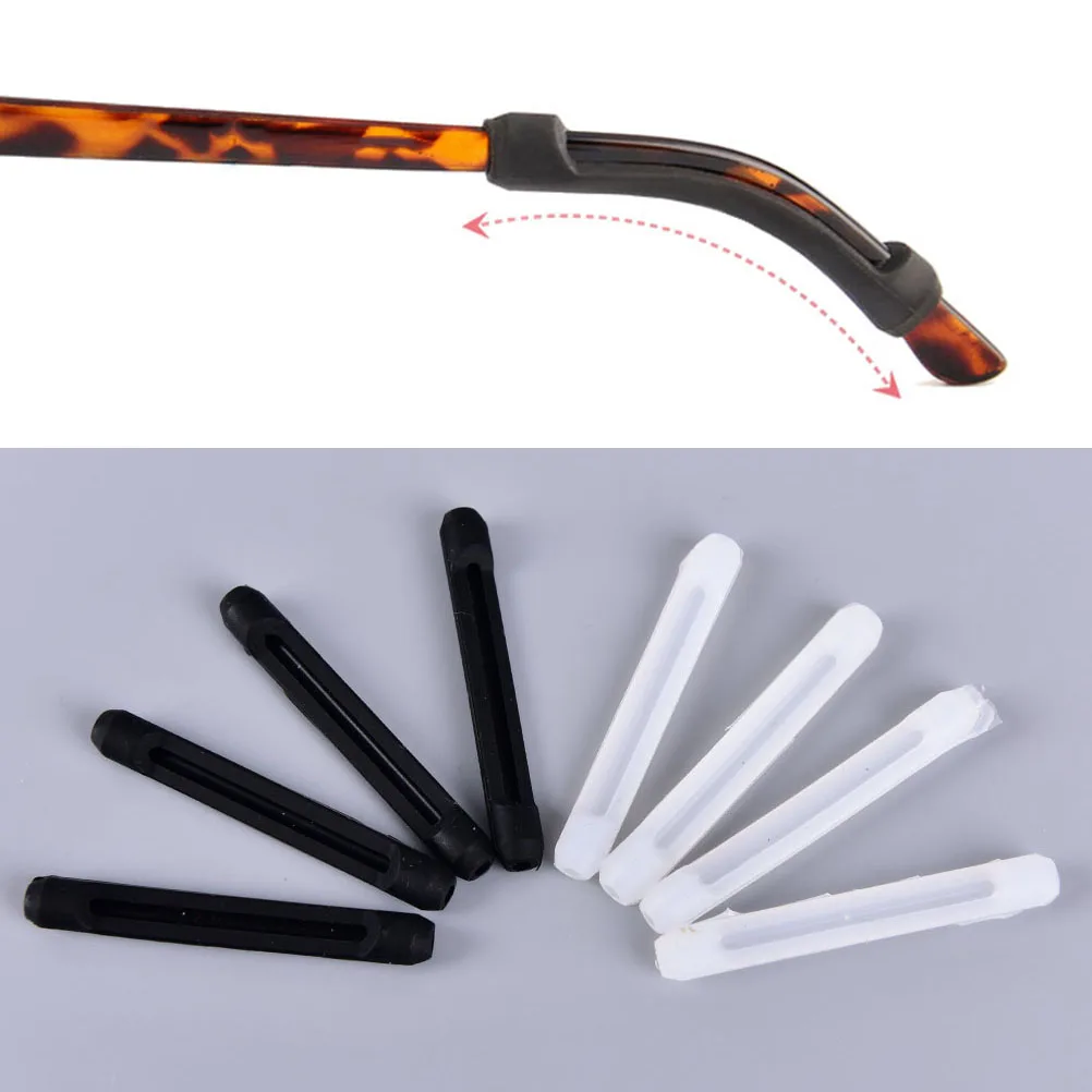 

8pcs=4 Pairs Glasses Ear Hook Sports Eyeglass Temple Tip Silicone Anti-slip Holder Accessories White Black