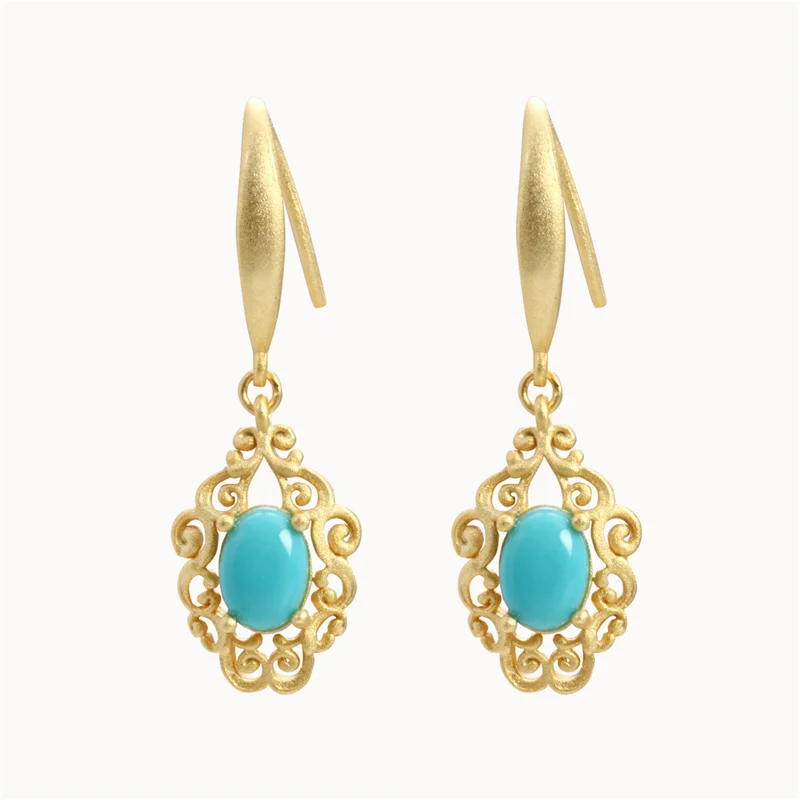 

egg noodle hoard of hollow out pattern earrings S925 pure silver plating classical temperament set court wind stones