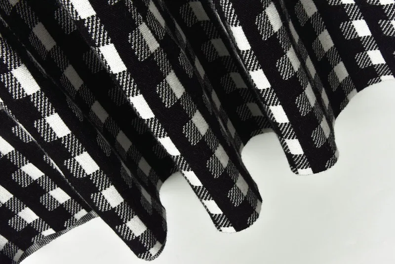 Женское винтажное платье-свитер в клетку плиссированное трикотажное