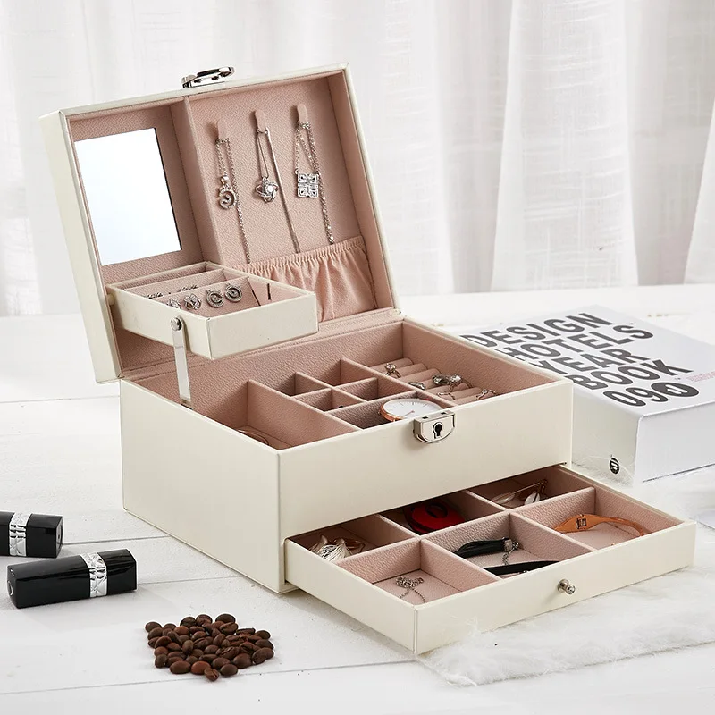 

Многофункциональный Блокируемая коробка для ювелирных изделий Однотонная одежда Простой ящик для хранения ювелирных изделий Настольный ящик для хранения ювелирных изделий