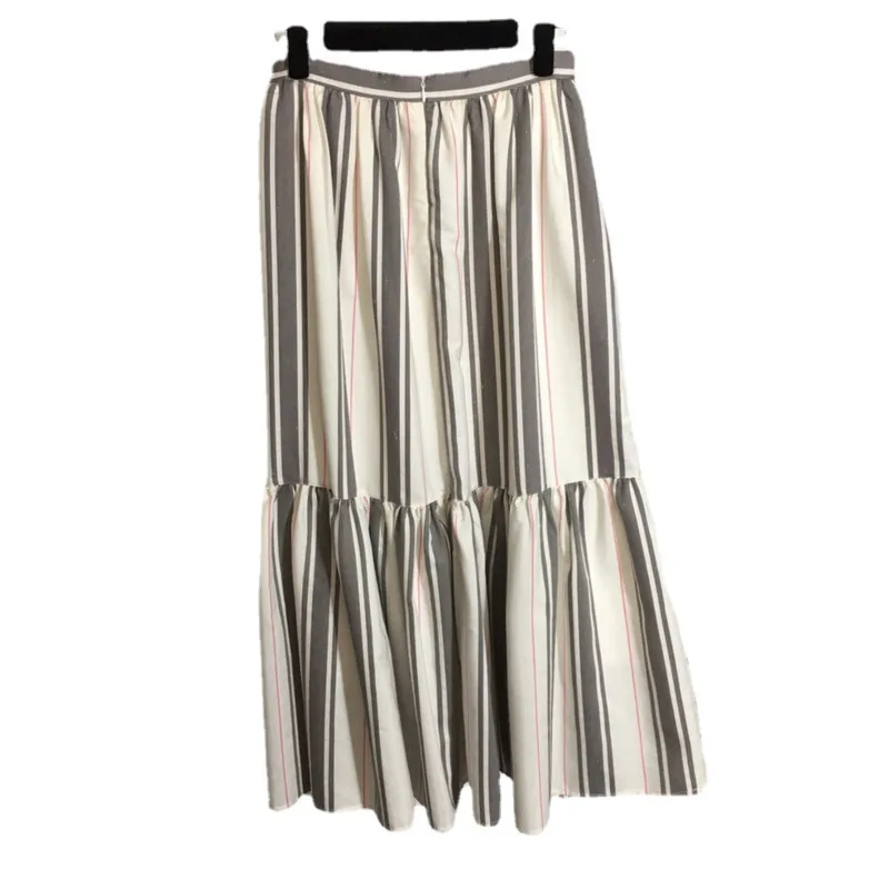 

DEAT 2021 New Women's Fashion Temperament Striped Color Matching Patchwork Gauze Folds A-line High Waist Skirt Summer 7E648