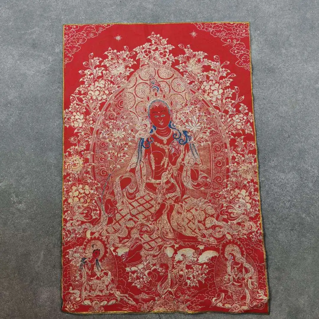 Зеленая Тара красная парчовая картина Thangka шелковая изысканная вышивка - купить