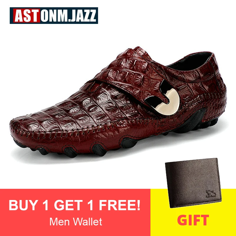 Men's Leather Casual Shoes Men Loafer Crocodile Genuine Leathers Moccasins Loafers Boat Big Size 11 46 | Обувь