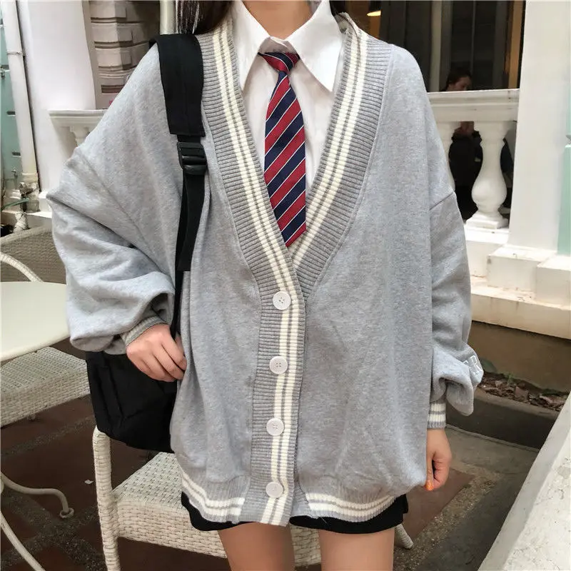 

Women JK School Uniform Cardigans Sweater Girls Long Sleeve Knitted Coat Japanese Sailor Uniform Comfortable 2021 New Cosplay