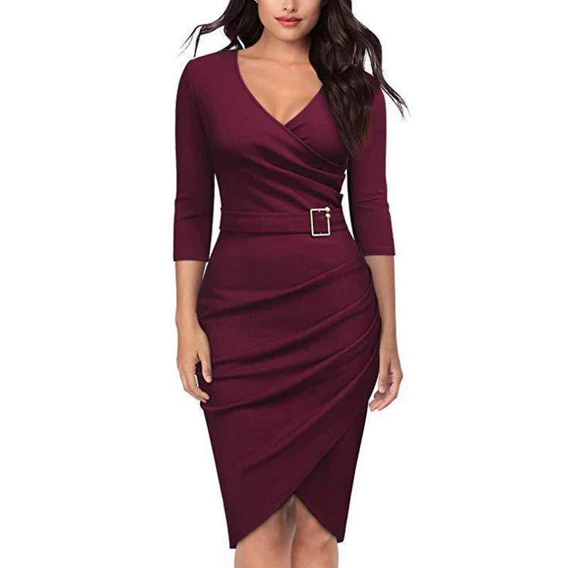 

Fashion Dress Women 2021 Summer Elegant Office Slim Dresses For Women Party Blue Dresses Woman V-neck High Waist Women's Dress