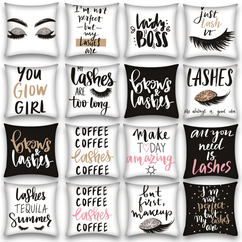 

2021 New Golden InspIratIon Letter Eyebrow Home Decorative Pillow Covers Fashion Living Room Sofa Cushion Cover Car Hugging Case