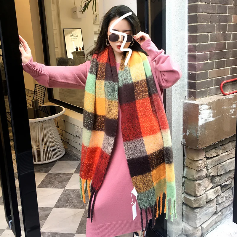 Длинный шерстяной шарф в британском стиле для студенток зимняя шаль женщин