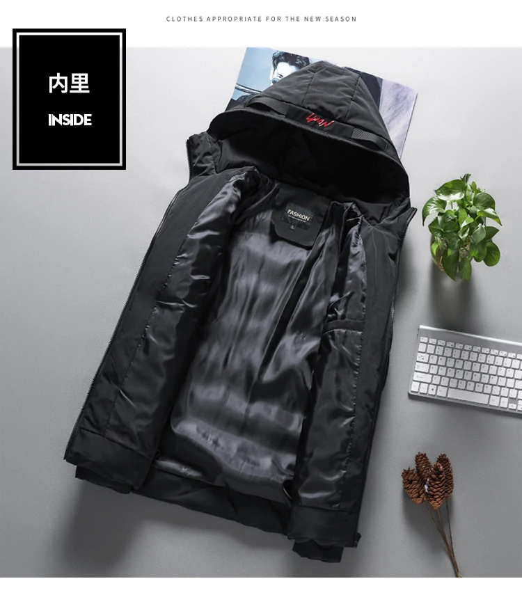 

ALSYIQI Mens Winter Jacket Thicken Quilted Hooded Short Anorak Parka Padded Coats