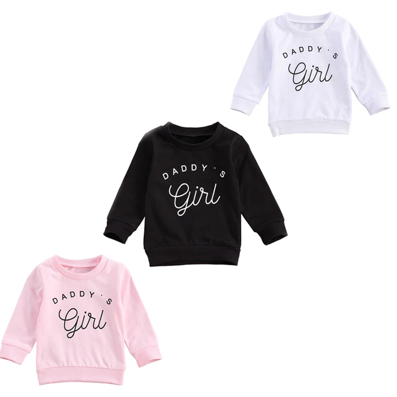 

2021 0-3Y DADDY Toddler Baby Girls Sweatshirt Top Letter Print Long Sleeve Hoodies Autumn Kids Outwear 3 Colors