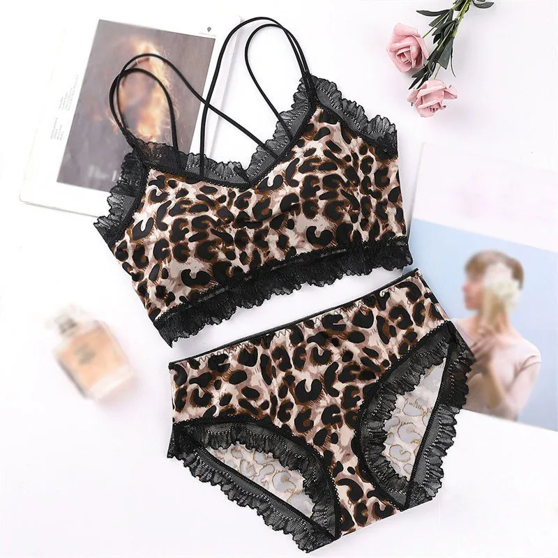 

Sexy Women Underwear Fashion Leopard Print Bra Lingeries Set Lace Feminina Free Wire Lenceria Panty New
