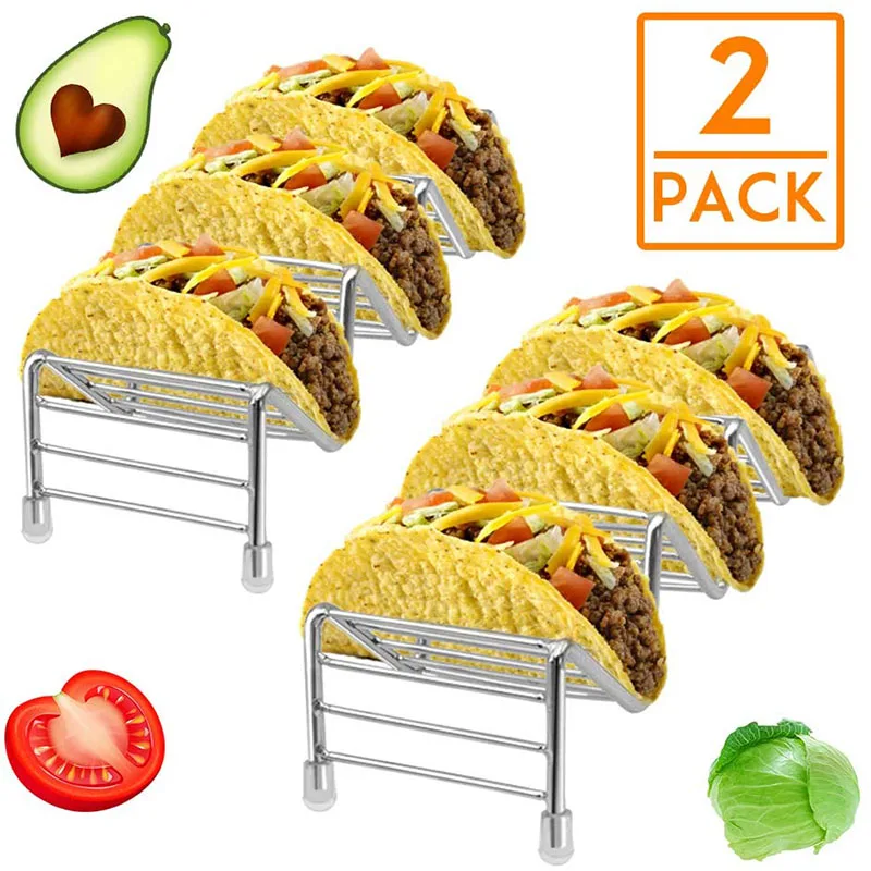 

2Pack Taco Holder Stainless Steel Taco Stand Up Holders Mexican Food Rack Shells 3 Slots Oven Safe Taco Trays by Fiesta Kitchen