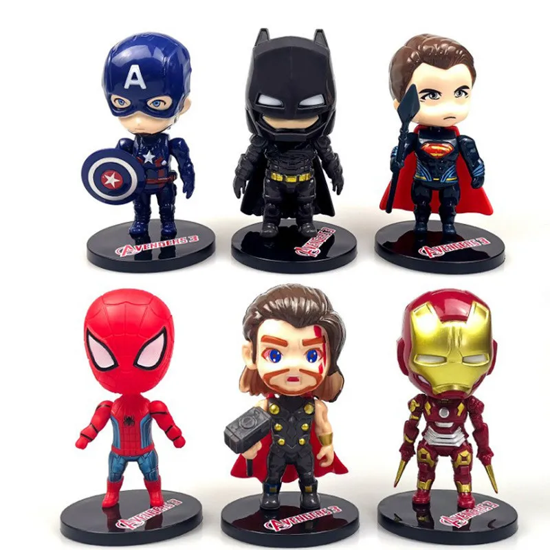 

6 Style Super Heroes The Avengers Spider Man Iron Man Hulk Thor Captain America Pvc Figure Model Toys Cake Decorating Doll