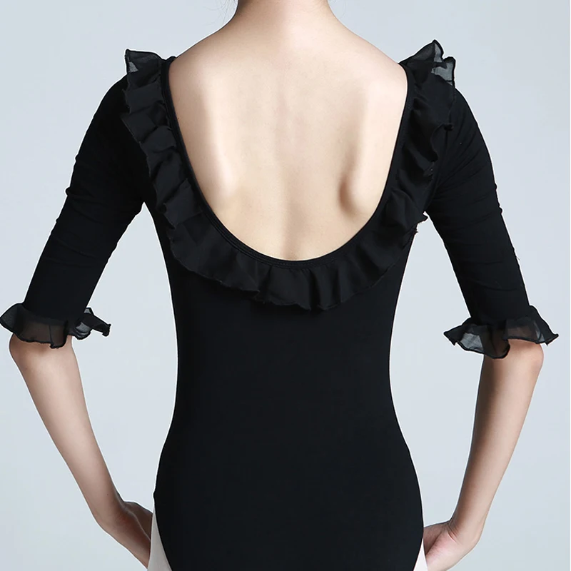 Женский гимнастический купальник из хлопка балетный с воротником в виде листьев