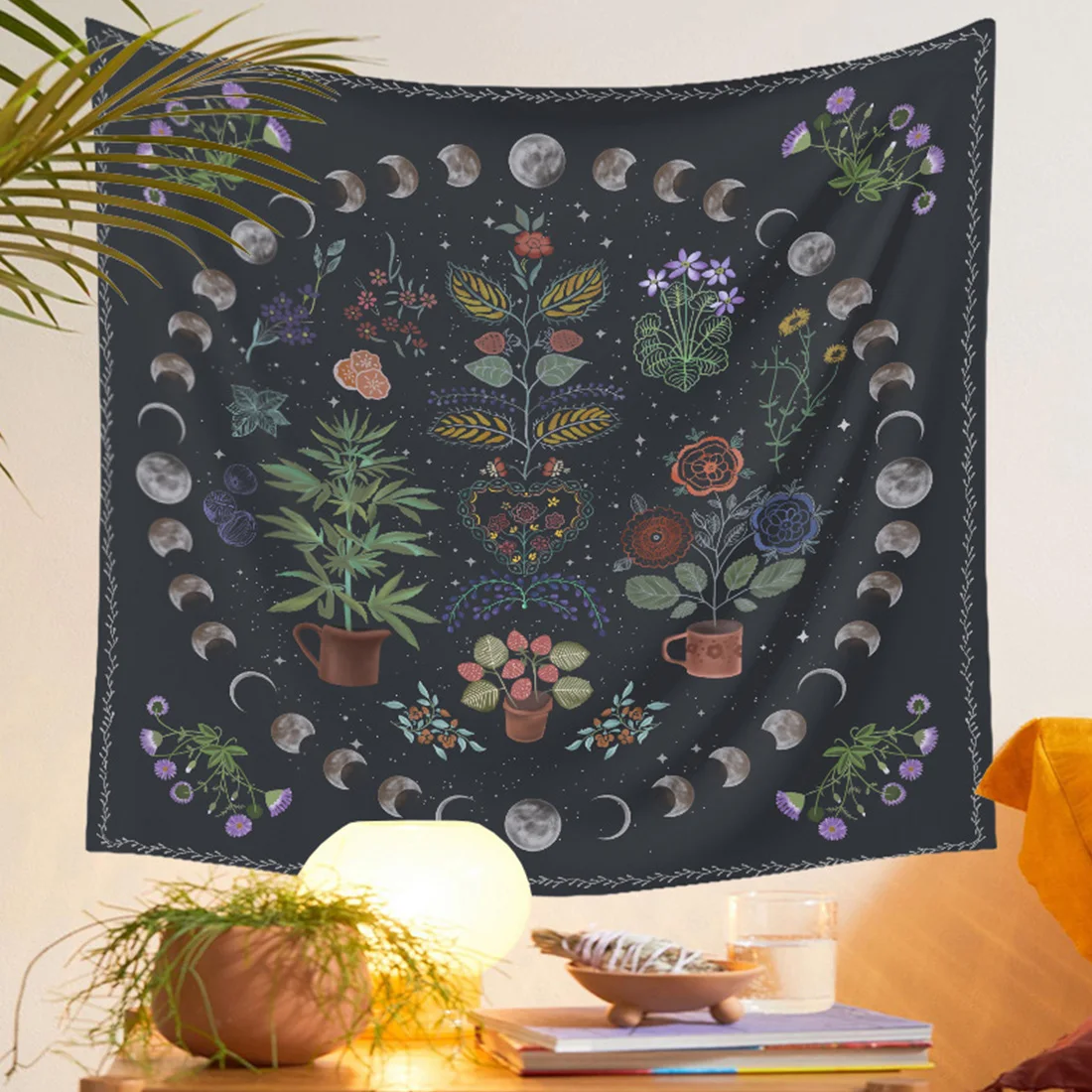 

Tapestry Moon Starry Tapestry Flower Wall Hanging Room Sky Carpet Dorm Tapestries Art Home SkyCarpet Decoration Accessories