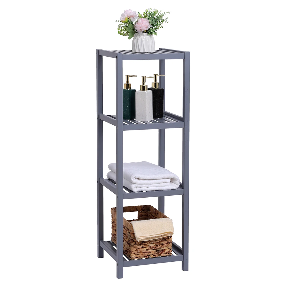 

Bathroom Storage Shelf 4-Tier Multifunctional Unit Rack 100% Bamboo 33x33x98CM Gray/Dark Brown Compact Design[US-Stock]